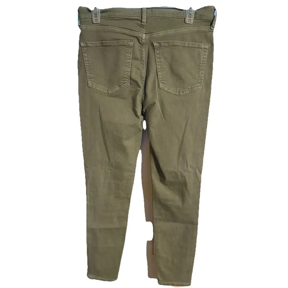 Free People 26in Women's Green Denim Skinny High Rise Distressed Button Sz 29